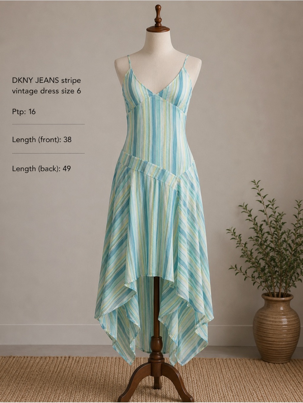 DKNY JEANS Striped High-Low Dress